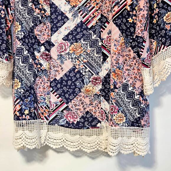 Wrangler Boho Western Patchwork Cardigan-Lace Trim, Open Front, Lightweight, Lg - Picture 5 of 7